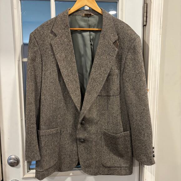 Vintage tweed Stuart Hughes black and white men’s jacket w/elbow pads, size 48 - Picture 10 of 14